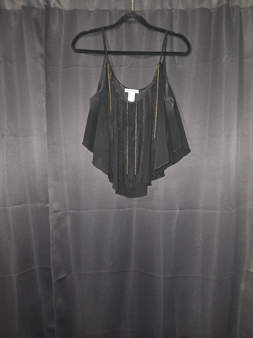 Body Central Vintage Y2K Black Gold Fringe Cami Top L